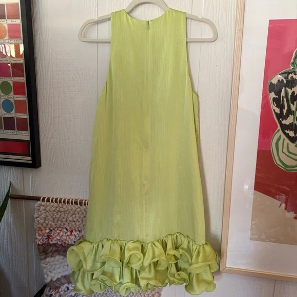 NWT Trina Turk FEATHER dress Lime Ruffle-Hem Mini Dress size medium - Picture 7 of 11